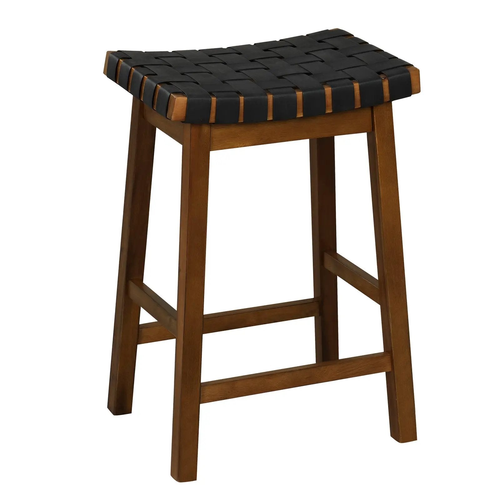 Faux PU Leather Bar Height Stools Set of 2 with Woven Curved Seat by DirectDeals
