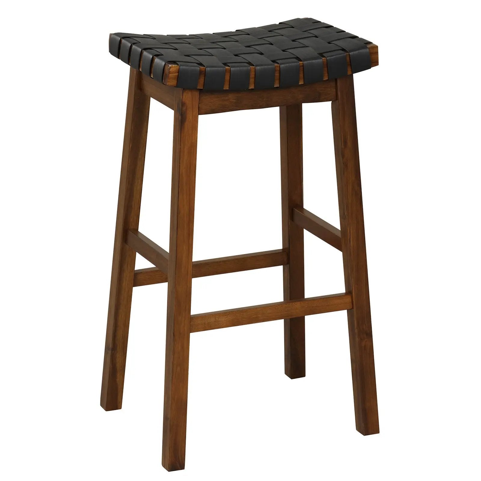 Faux PU Leather Bar Height Stools Set of 2 with Woven Curved Seat by DirectDeals
