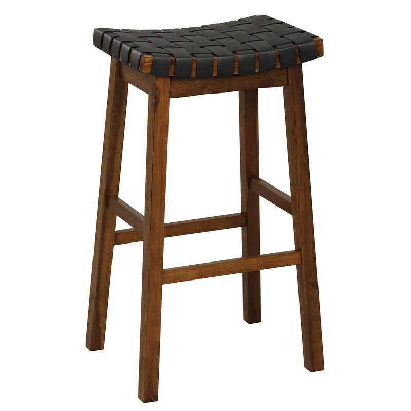 Faux PU Leather Bar Height Stools Set of 2 with Woven Curved Seat by DirectDeals