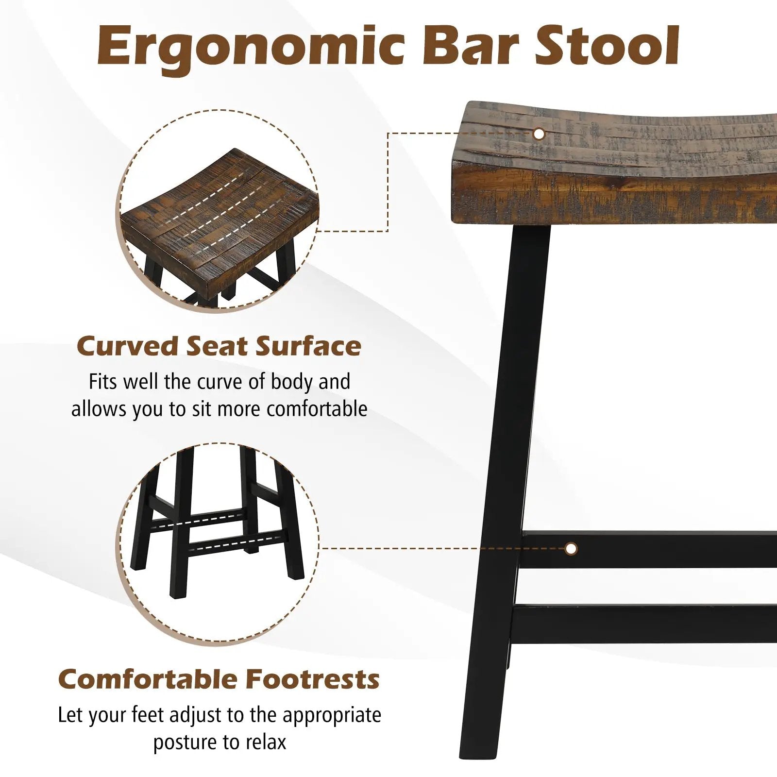 24 Inch Solid Wood Saddle-Seat with Curved Seat Surface and Comfortable Footrests by DirectDeals