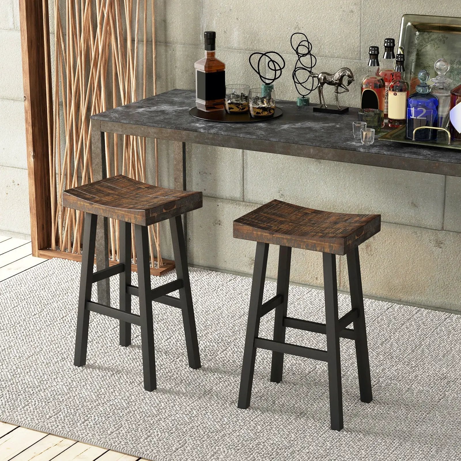 24 Inch Solid Wood Saddle-Seat with Curved Seat Surface and Comfortable Footrests by DirectDeals
