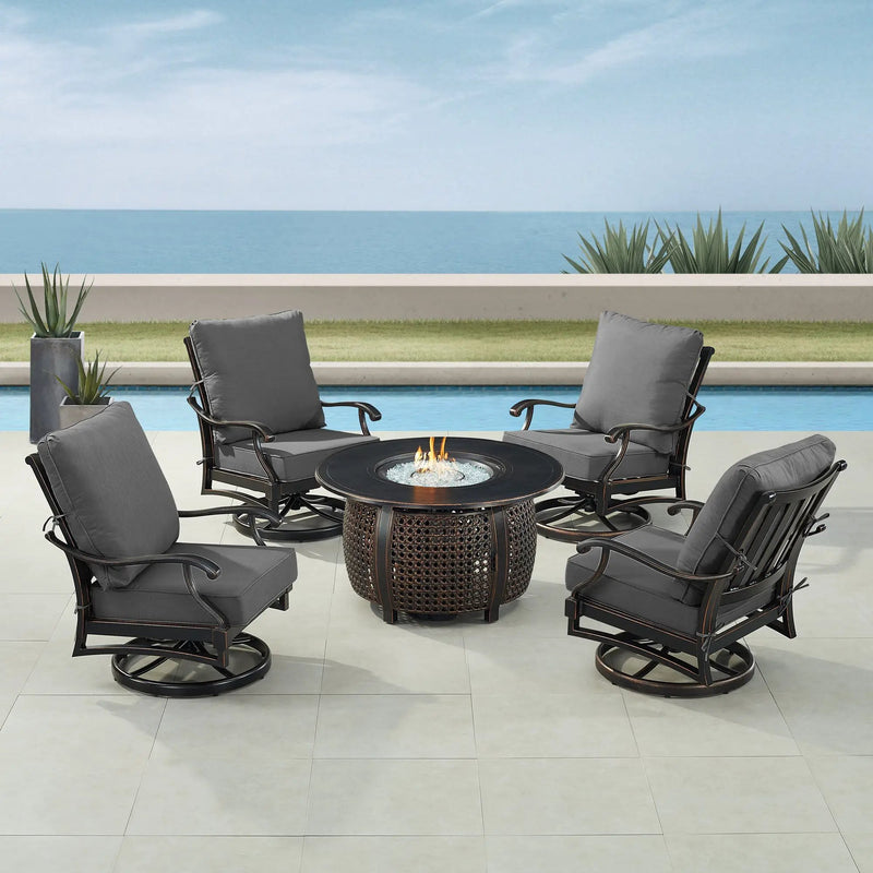Black Aluminum Fire Table Set with Four Club Chairs by Sharicks