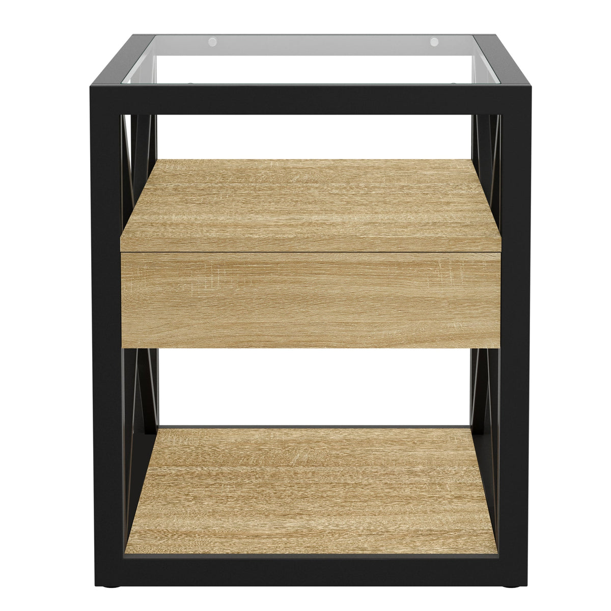 Modern End Tables with Drawer - Set of 2 Nightstands with Tempered Glass Top, photo 14 of 21