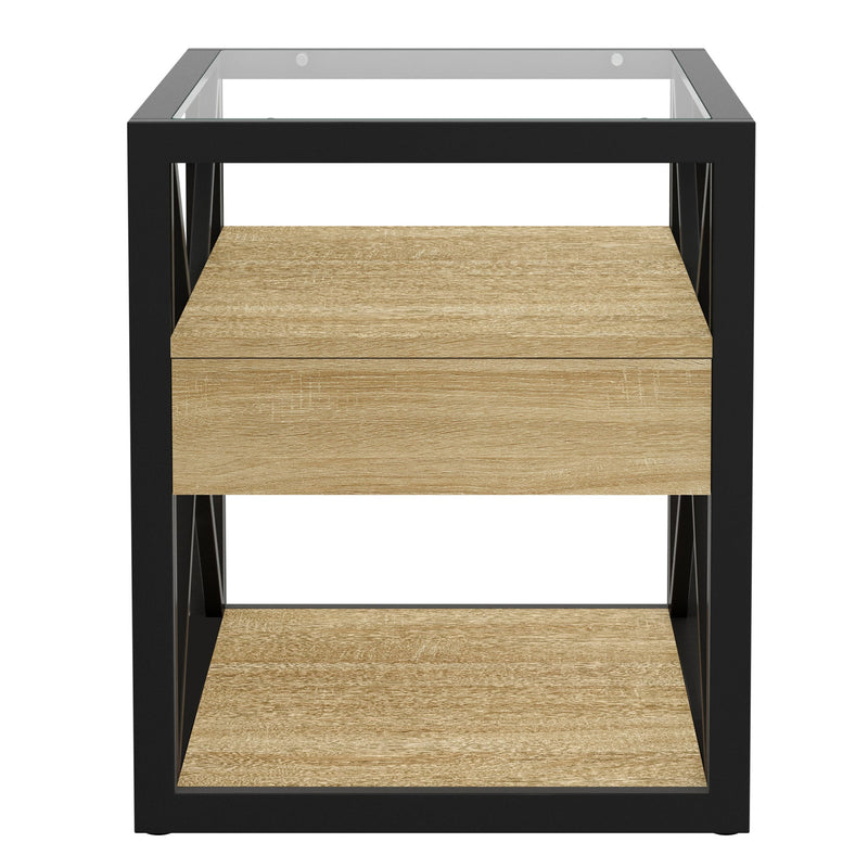 Modern End Tables with Drawer - Set of 2 Nightstands with Tempered Glass Top, photo 14 of 21