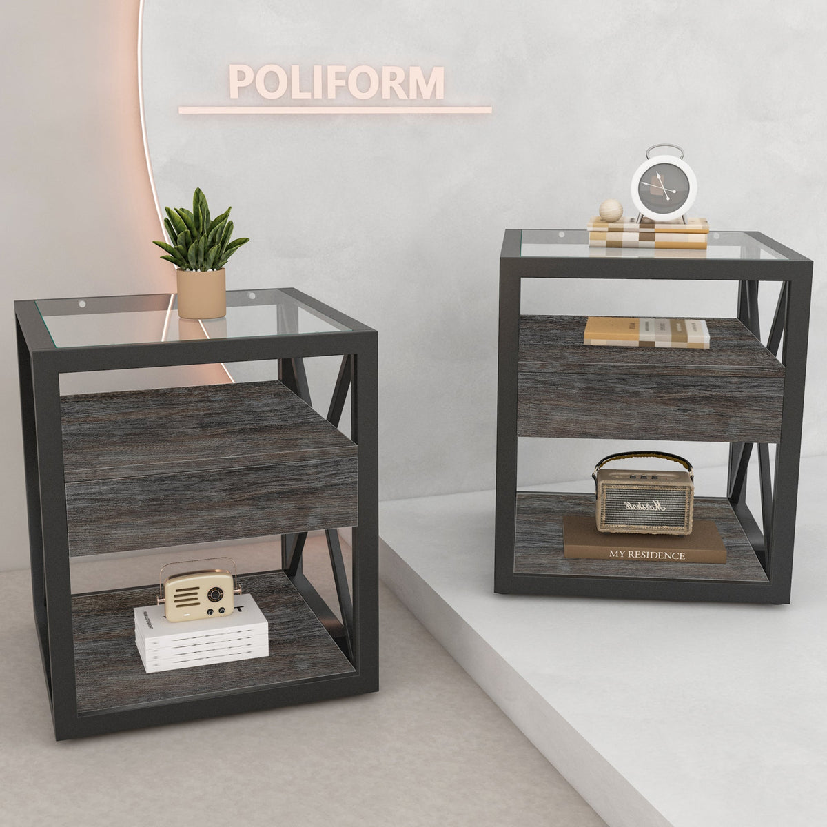 Modern End Tables with Drawer - Set of 2 Nightstands, photo 2 of 17