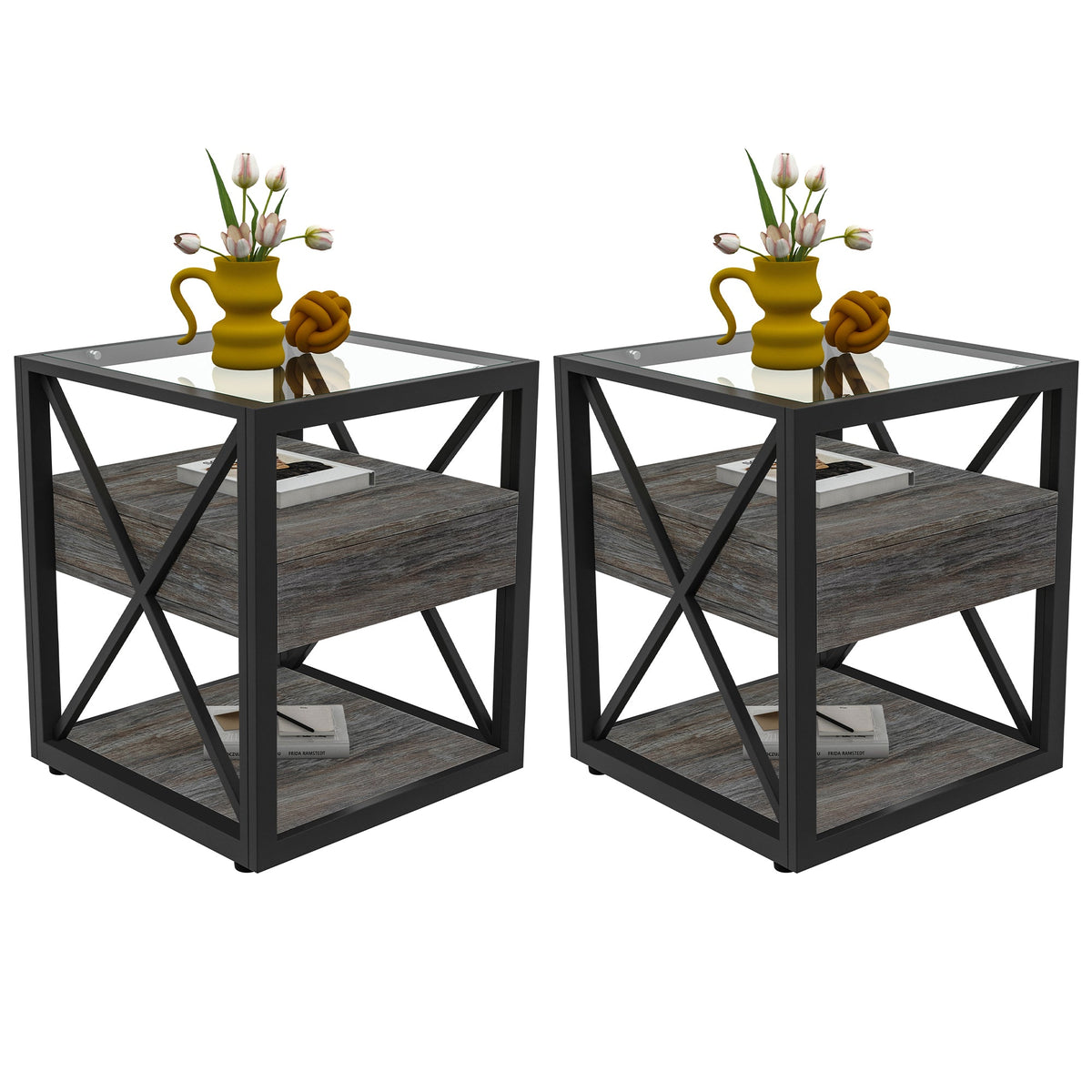 Modern End Tables with Drawer - Set of 2 Nightstands, photo 3 of 17