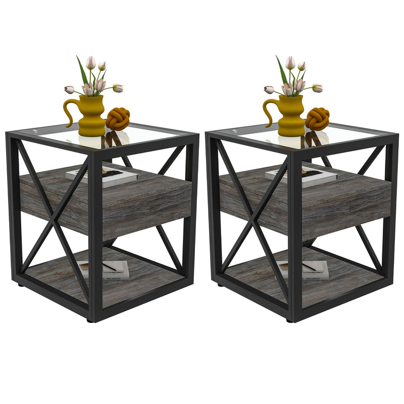 Modern End Tables with Drawer - Set of 2 Nightstands, photo 3 of 17