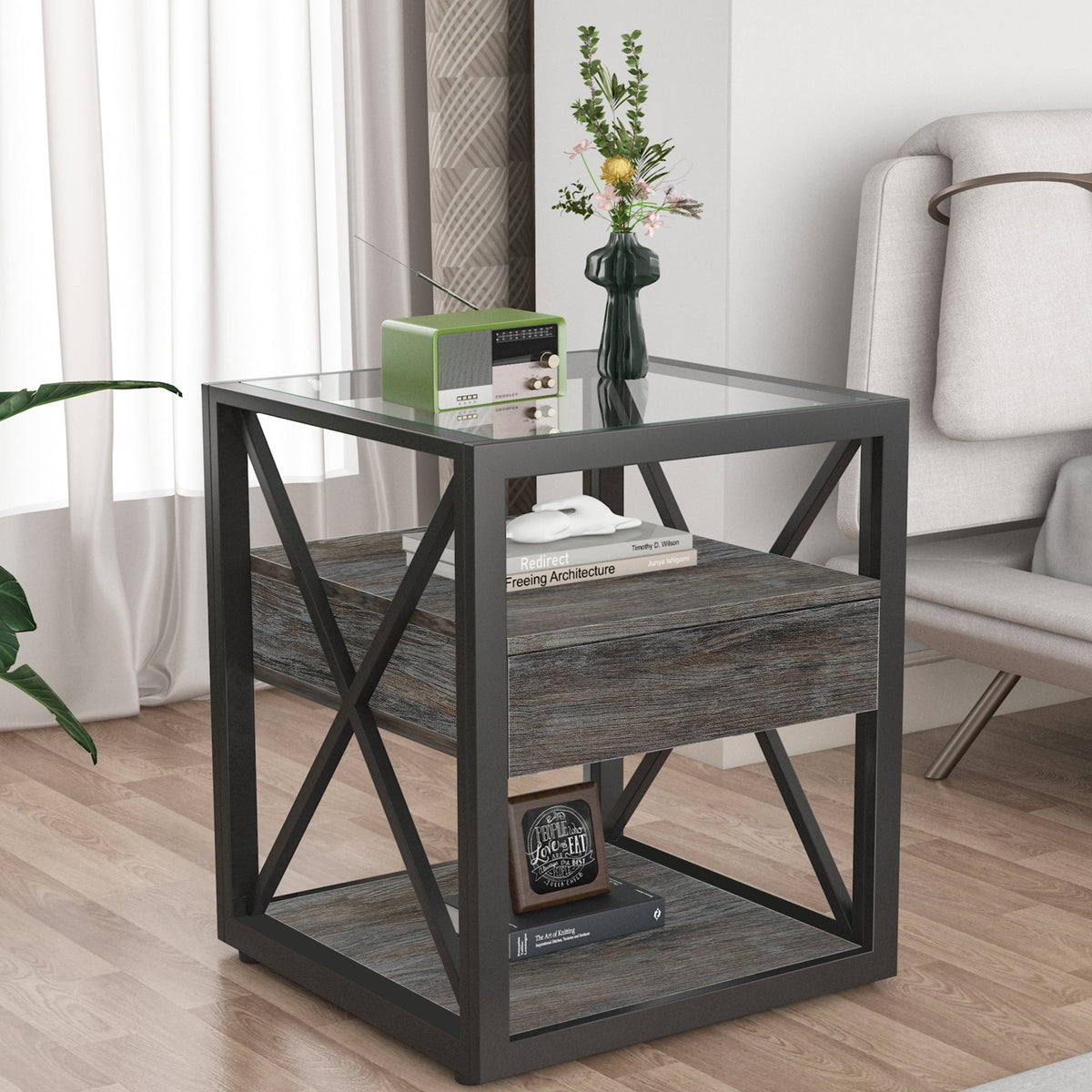 Modern End Tables with Drawer - Set of 2 Nightstands, photo 5 of 17