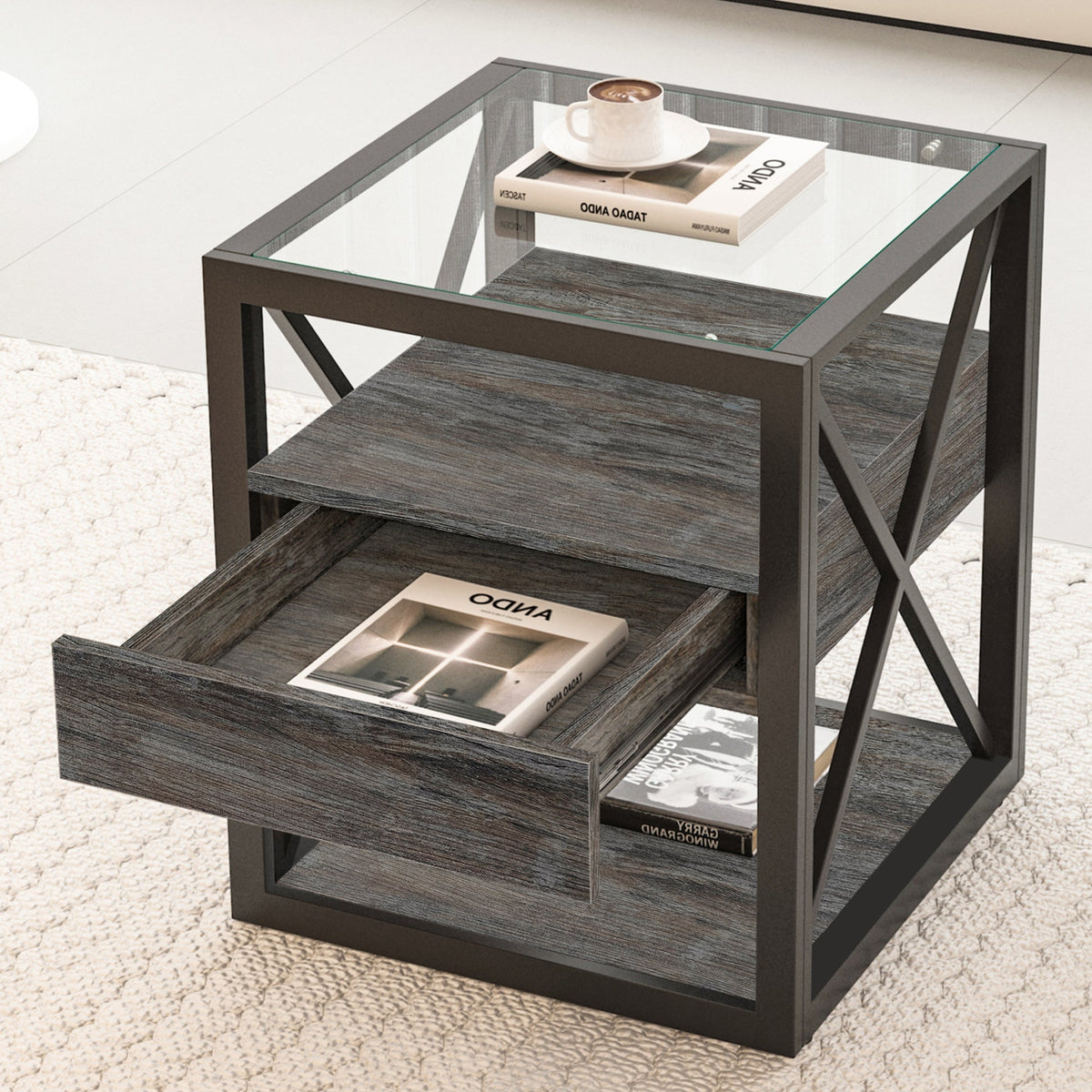Modern End Tables with Drawer - Set of 2 Nightstands, photo 7 of 17