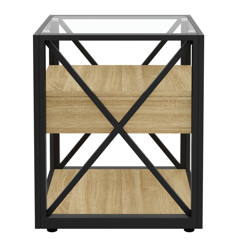 Modern End Tables with Drawer - Set of 2 Nightstands with Tempered Glass Top, photo 7 of 21
