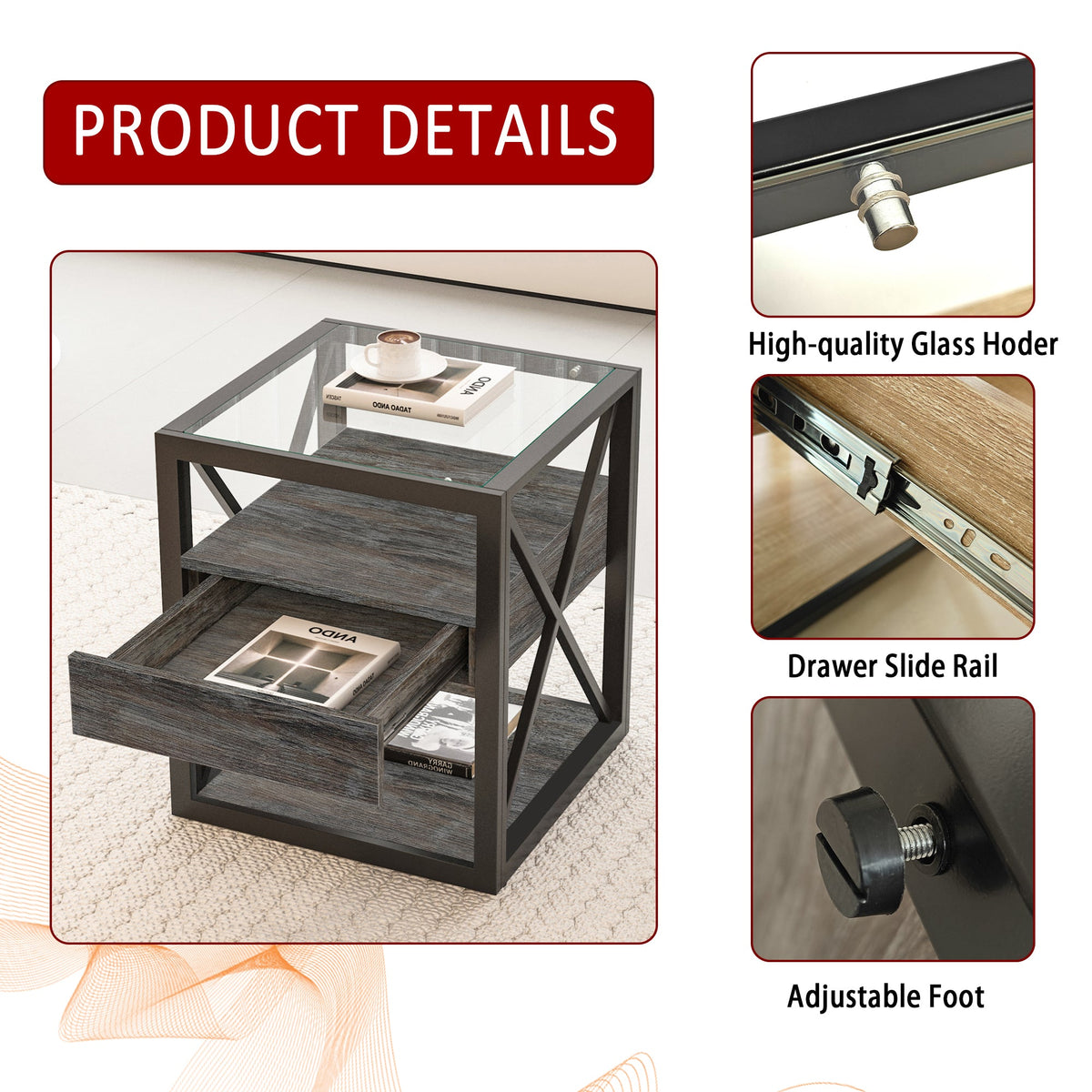 Modern End Tables with Drawer - Set of 2 Nightstands, photo 9 of 17