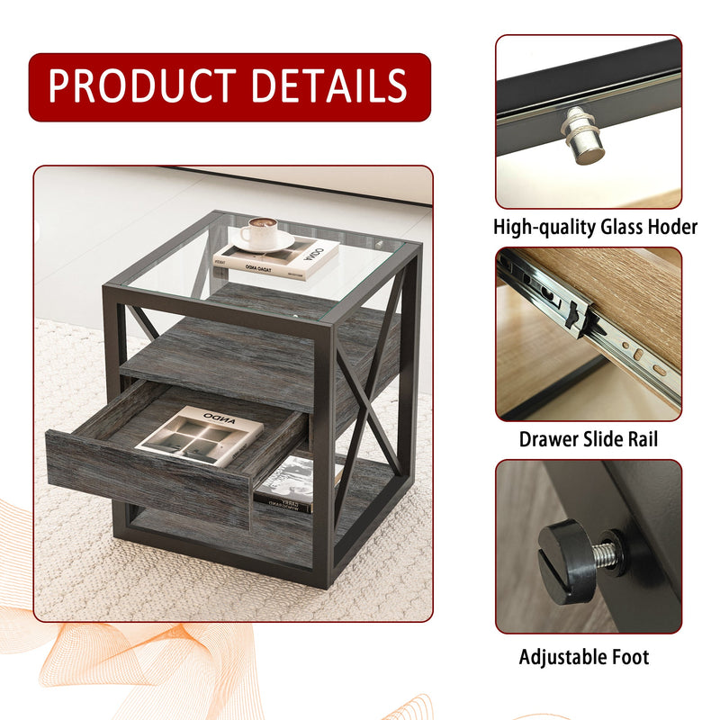 Modern End Tables with Drawer - Set of 2 Nightstands, photo 9 of 17