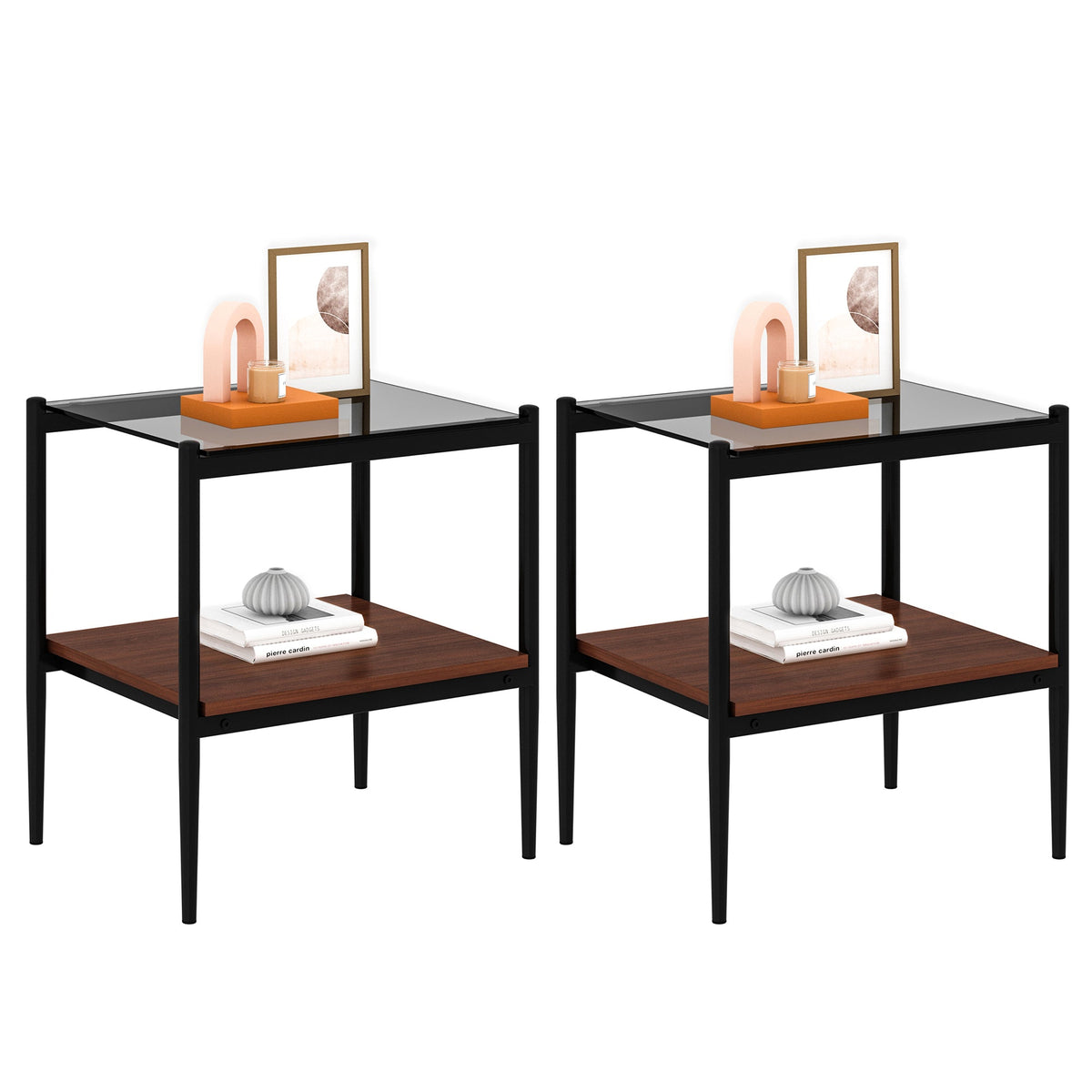 Rectangle End Table Set with Gray Tempered Glass Tops - Gray, photo 3 of 14