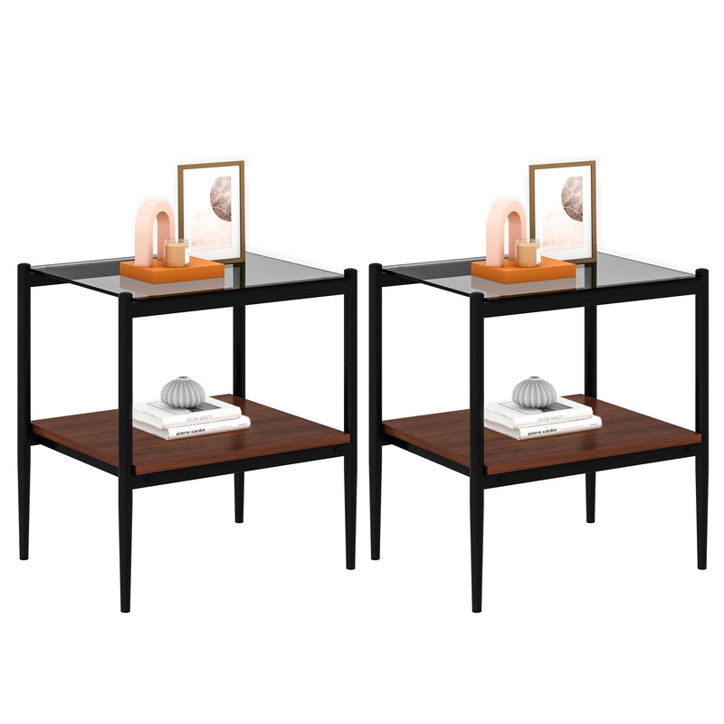 Rectangle End Table Set with Gray Tempered Glass Tops - Gray, photo 3 of 14