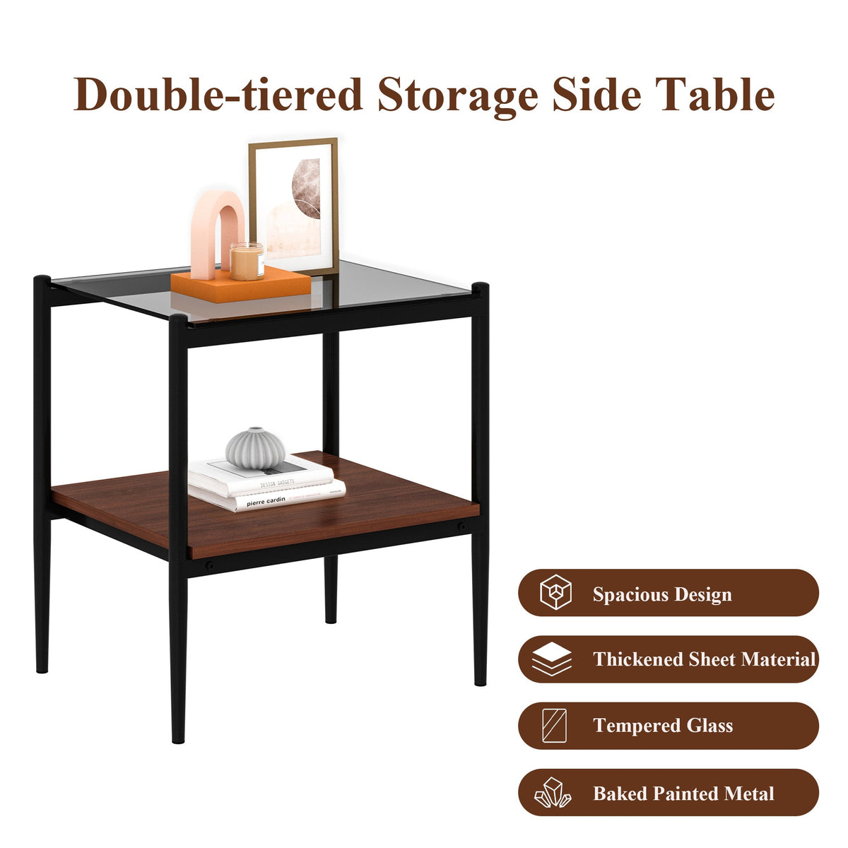 Rectangle End Table Set with Gray Tempered Glass Tops - Gray, photo 5 of 14