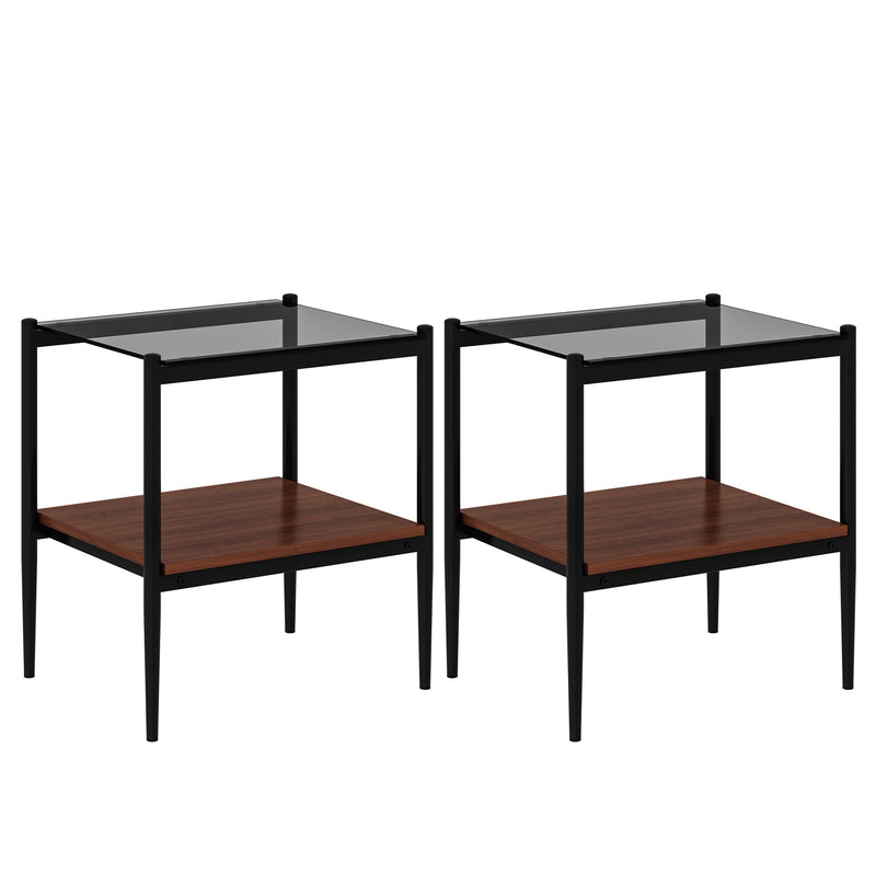 Rectangle End Table Set with Gray Tempered Glass Tops - Gray, photo 7 of 14