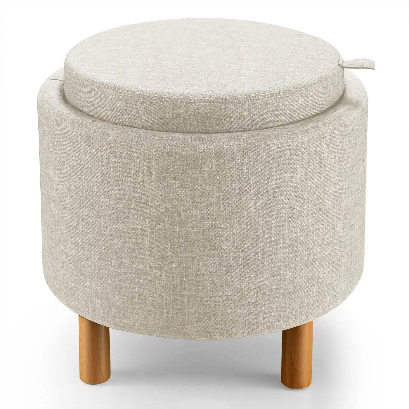 Round Fabric Storage Ottoman with Tray and Non-Slip Pads for Bedroom by DirectDeals