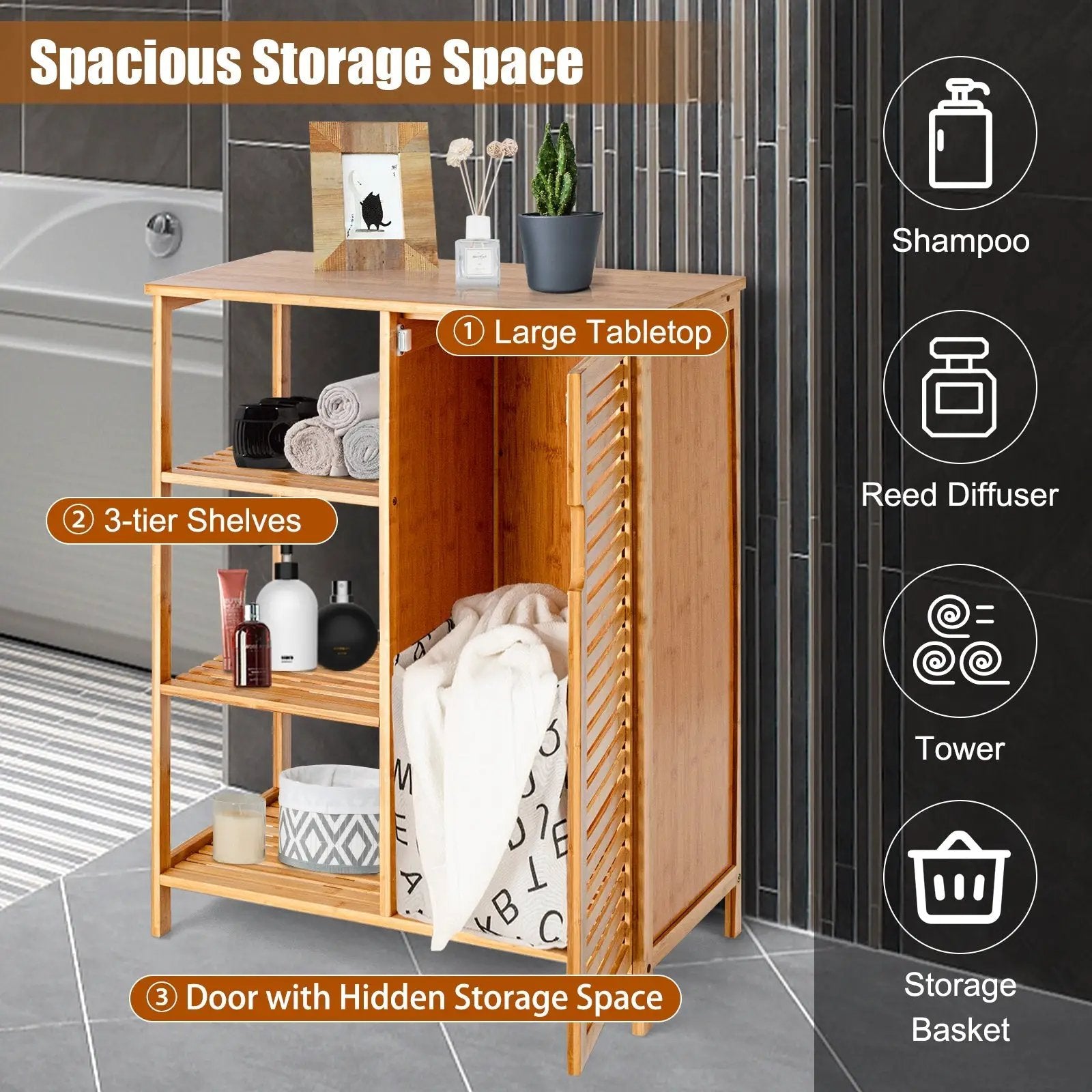 Bamboo Bathroom Storage Cabinet with Single Door-Natural by DirectDeals