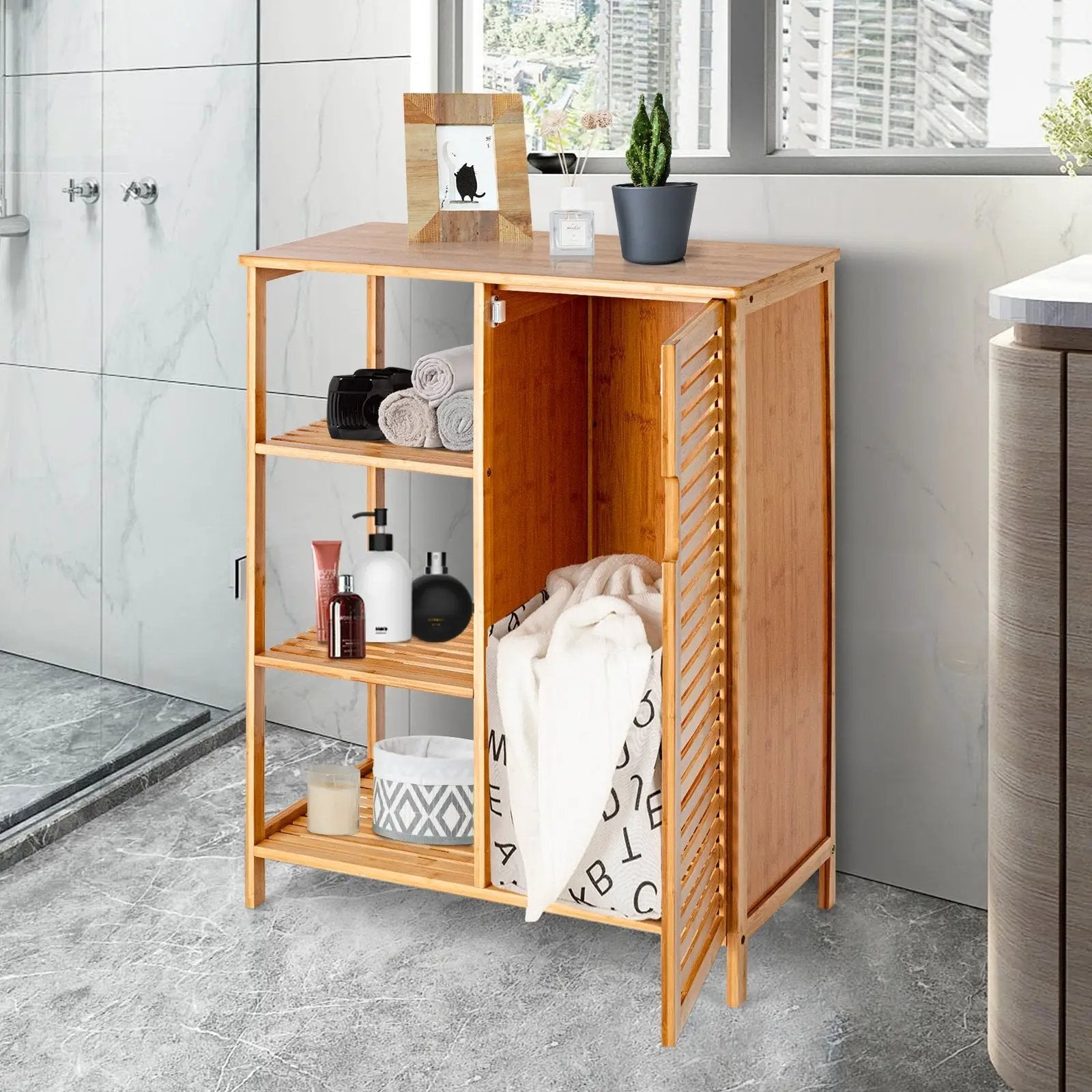 Bamboo Bathroom Storage Cabinet with Single Door-Natural by DirectDeals