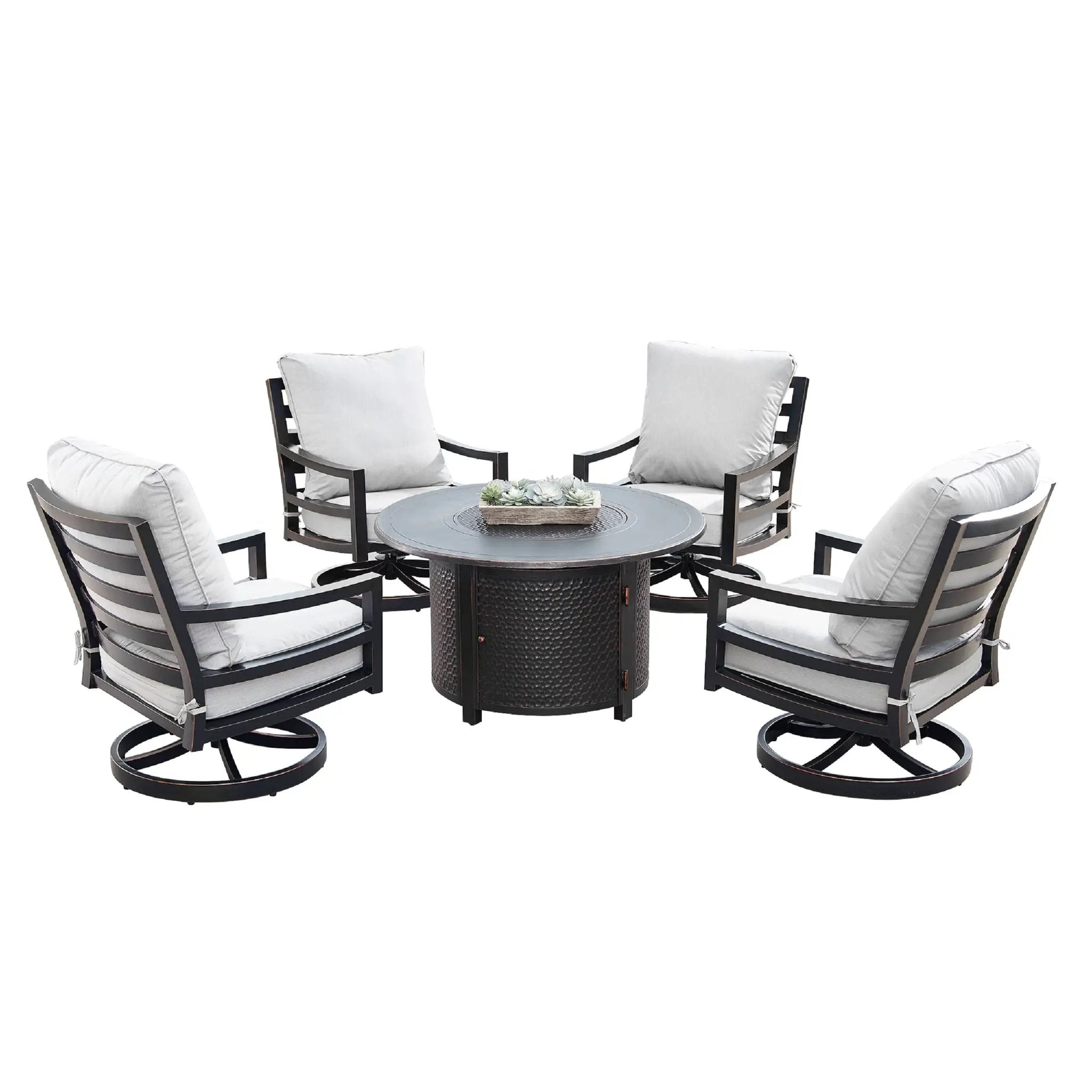 Aluminum 44-in Round Patio Fire Table Set with Swivel Rocking Chairs by Sharicks