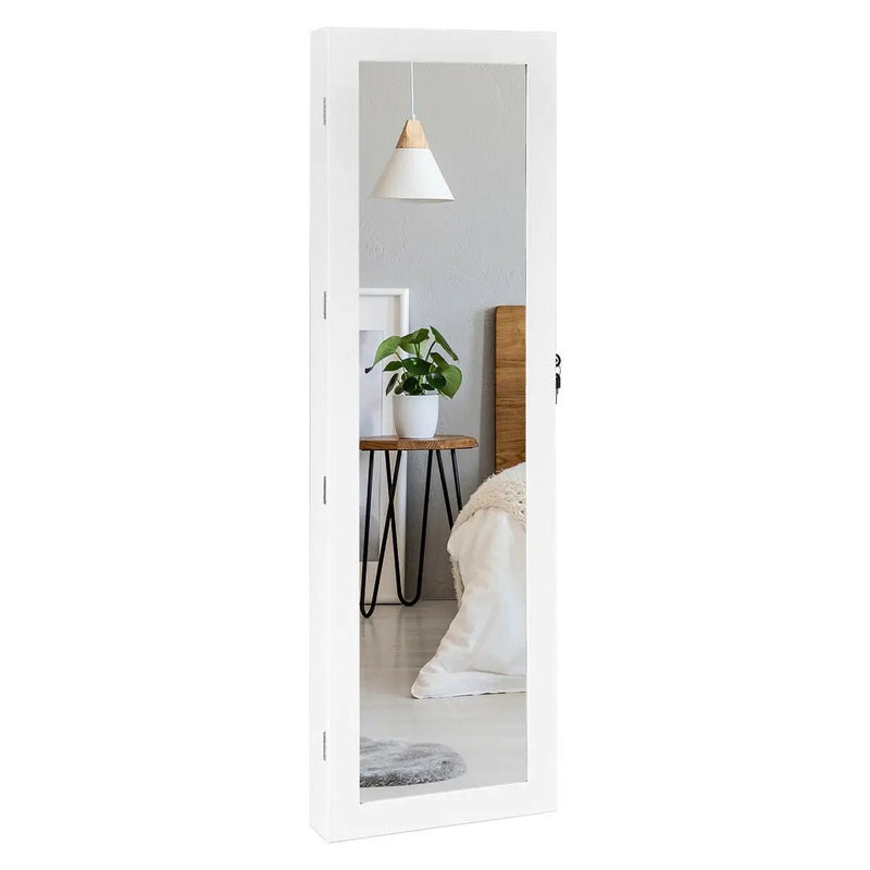 Wall Mounted Lockable Mirror Jewelry Cabinet with LED Light by DirectDeals