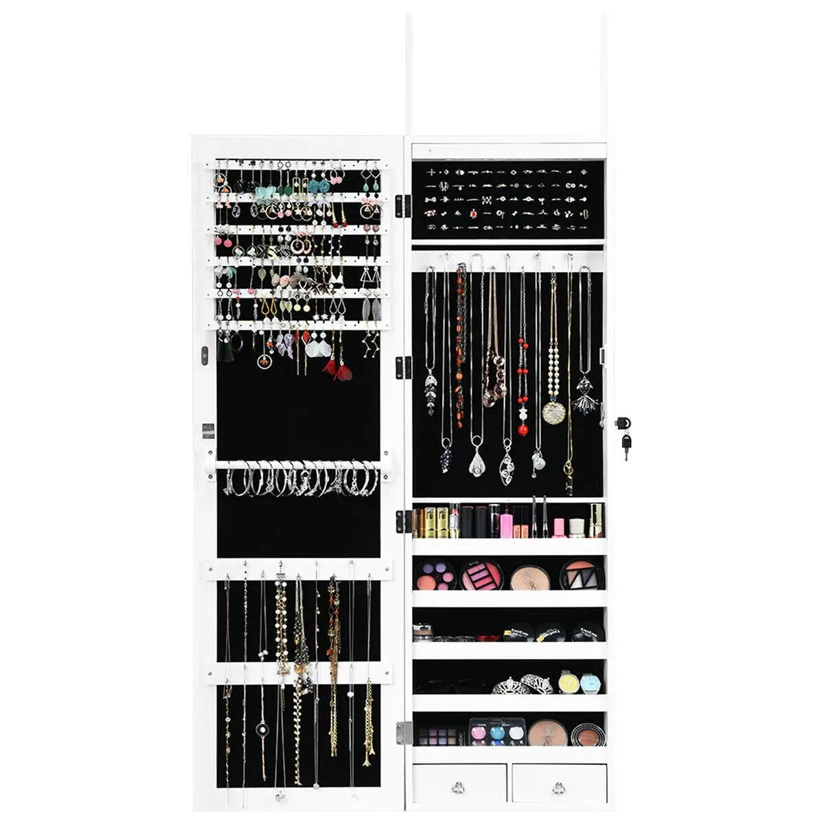 Wall Mounted Lockable Mirror Jewelry Cabinet with LED Light by DirectDeals