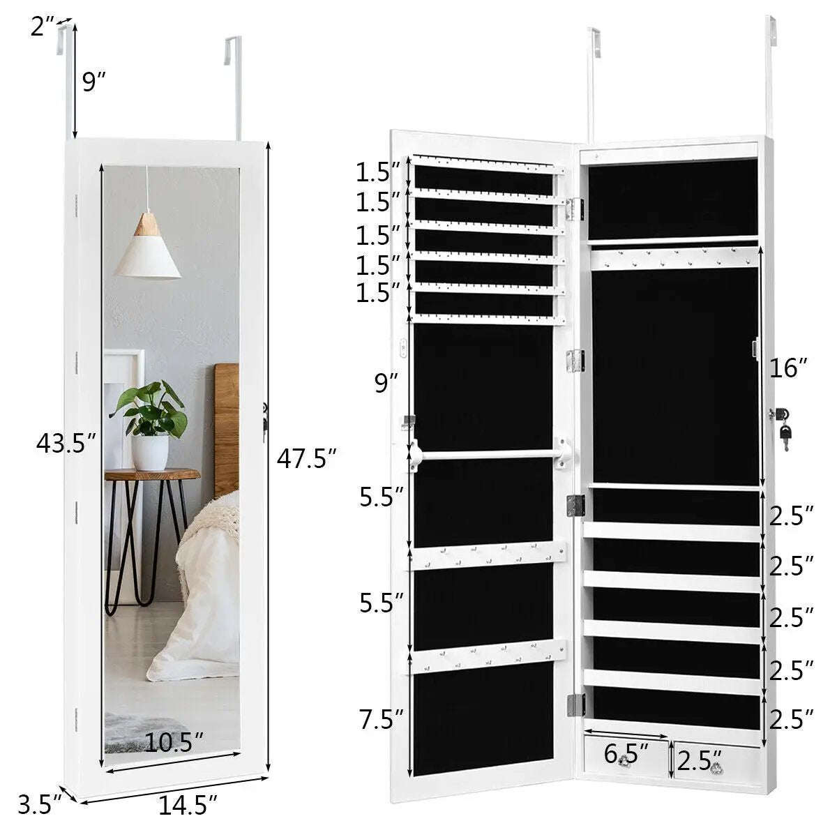 Wall Mounted Lockable Mirror Jewelry Cabinet with LED Light by DirectDeals