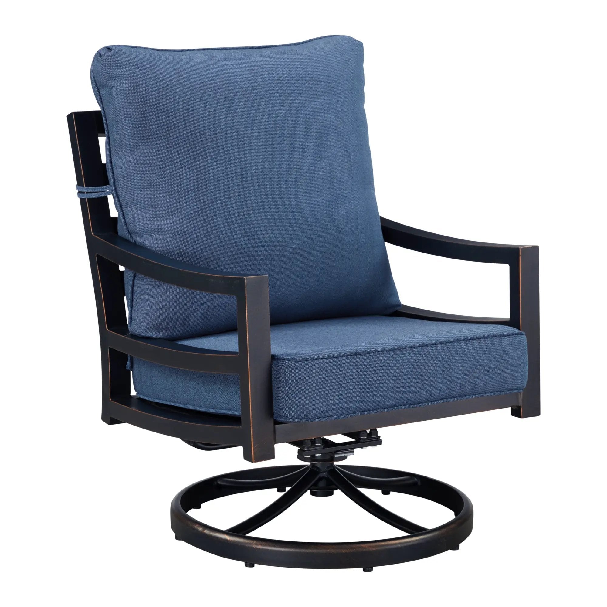 Pair of Black Aluminum Deep Seating Swivel Rocker Club Chairs with Cushions by Sharicks