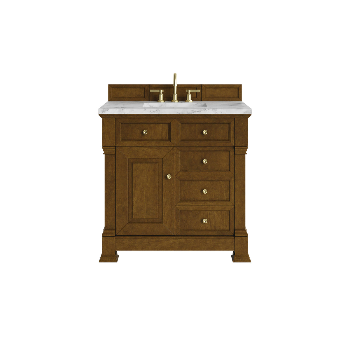 James Martin Brookfield 36" Single Bathroom Vanity, Honey Oak with Carrara White countertop