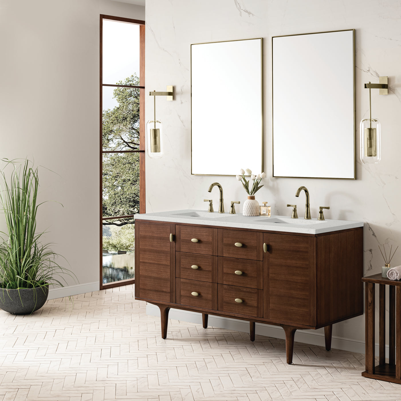James Martin Amberly 60" Dual Mount Double Bathroom Vanity, Mid-Century Walnut, view 36