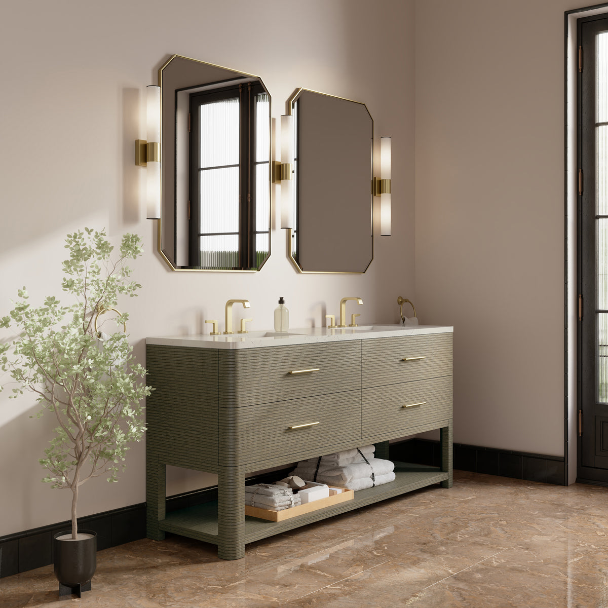 James Martin Lucian 72" Double Bathroom Vanity, Pebble Oak, view 40