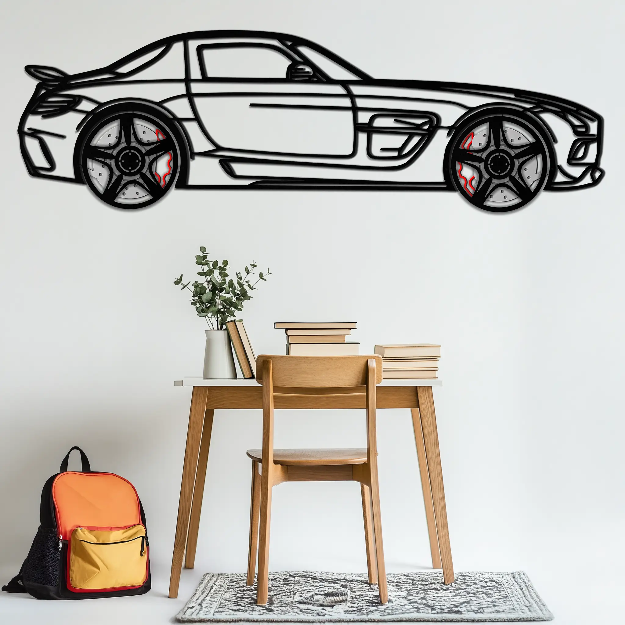 Mercedes SLS AMG Metal Wall Art – Rotating Wheel Car Silhouette • Luxury Automotive Decor • Perfect Gift for Car Lovers - KAFMEKA075 by Enova Art