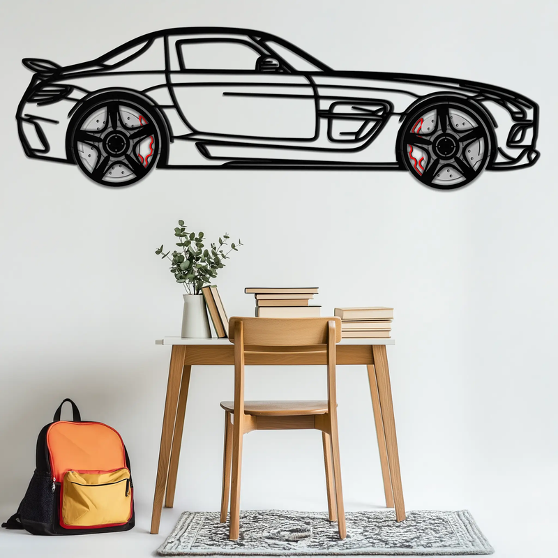 Mercedes SLS AMG Metal Wall Art – Rotating Wheel Car Silhouette • Luxury Automotive Decor • Perfect Gift for Car Lovers - KAFMEKA075 by Enova Art