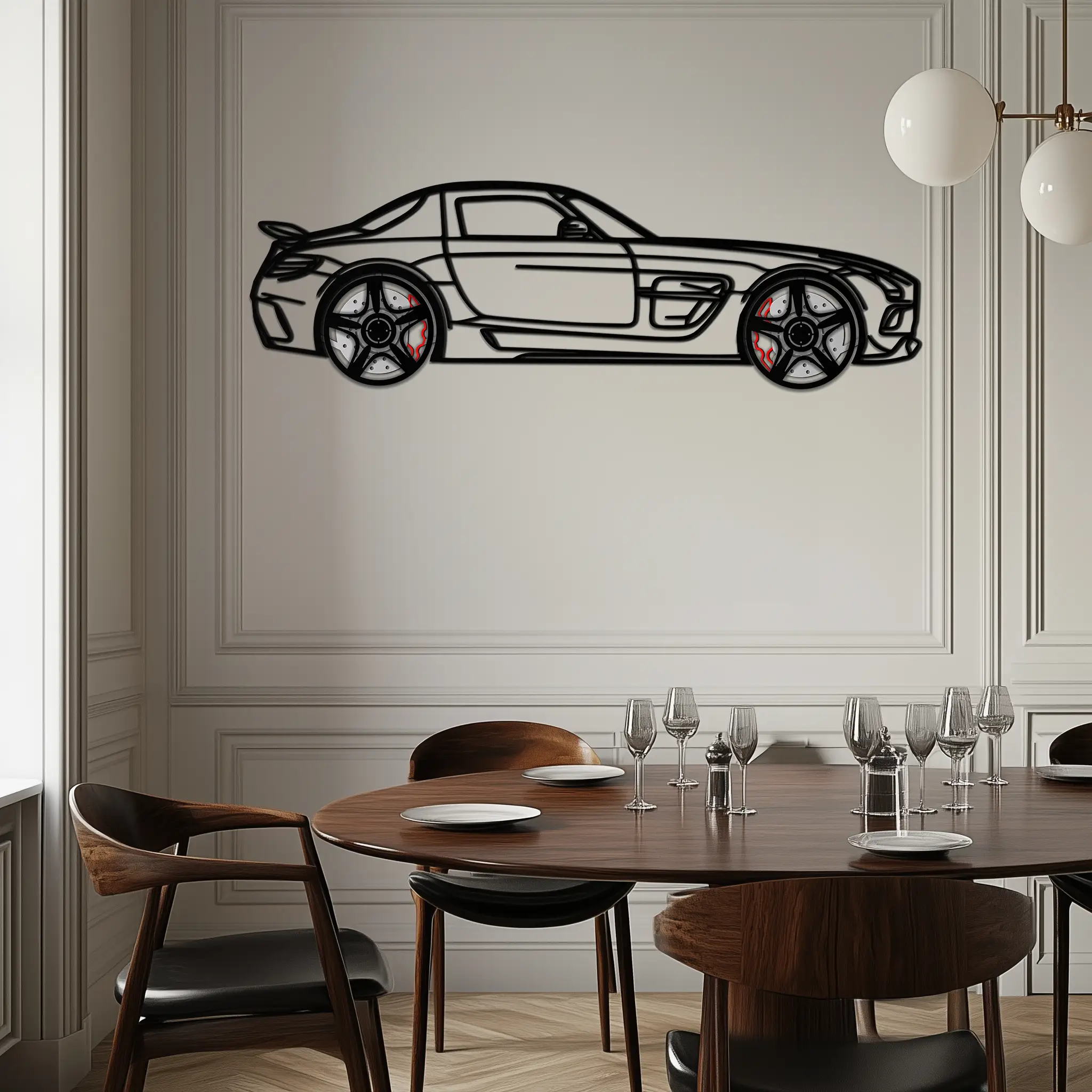Mercedes SLS AMG Metal Wall Art – Rotating Wheel Car Silhouette • Luxury Automotive Decor • Perfect Gift for Car Lovers - KAFMEKA075 by Enova Art