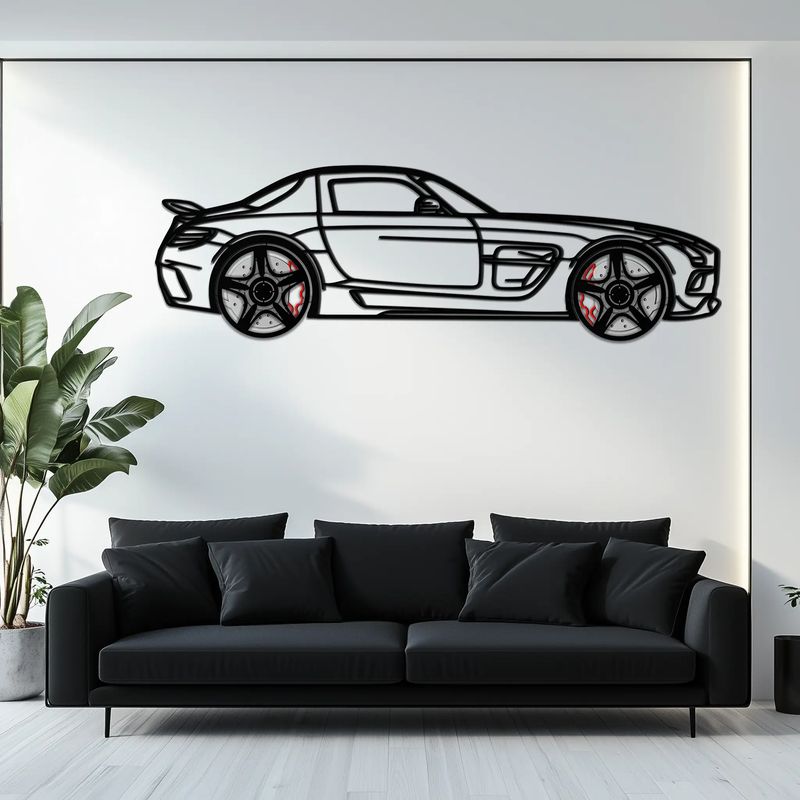 Mercedes SLS AMG Metal Wall Art – Rotating Wheel Car Silhouette • Luxury Automotive Decor • Perfect Gift for Car Lovers - KAFMEKA075 by Enova Art