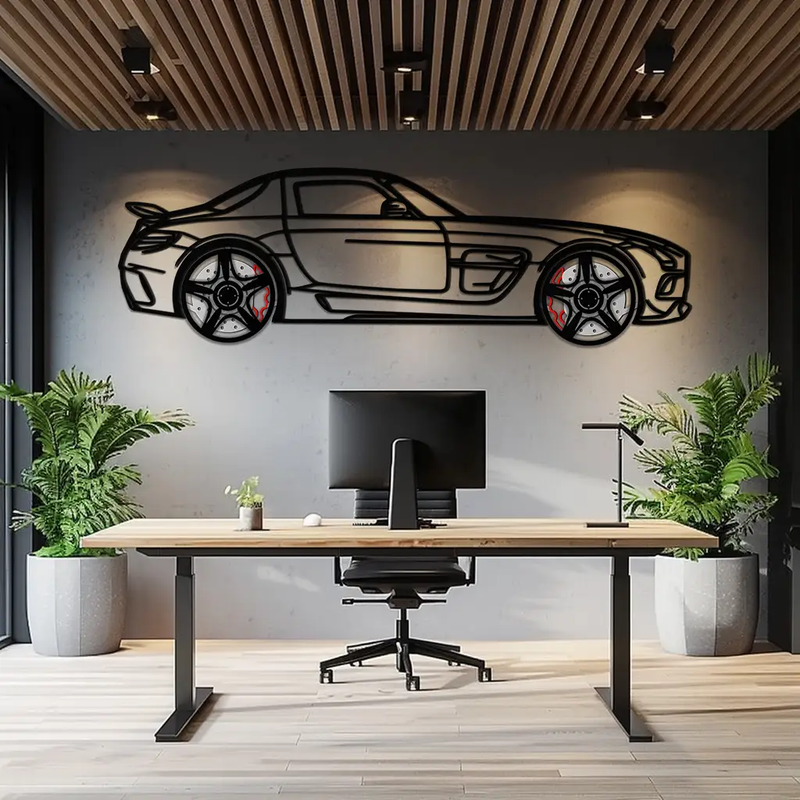 Mercedes SLS AMG Metal Wall Art – Rotating Wheel Car Silhouette • Luxury Automotive Decor • Perfect Gift for Car Lovers - KAFMEKA075 by Enova Art