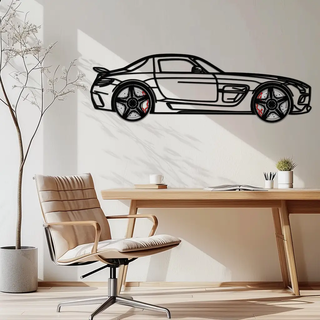 Mercedes SLS AMG Metal Wall Art – Rotating Wheel Car Silhouette • Luxury Automotive Decor • Perfect Gift for Car Lovers - KAFMEKA075 by Enova Art