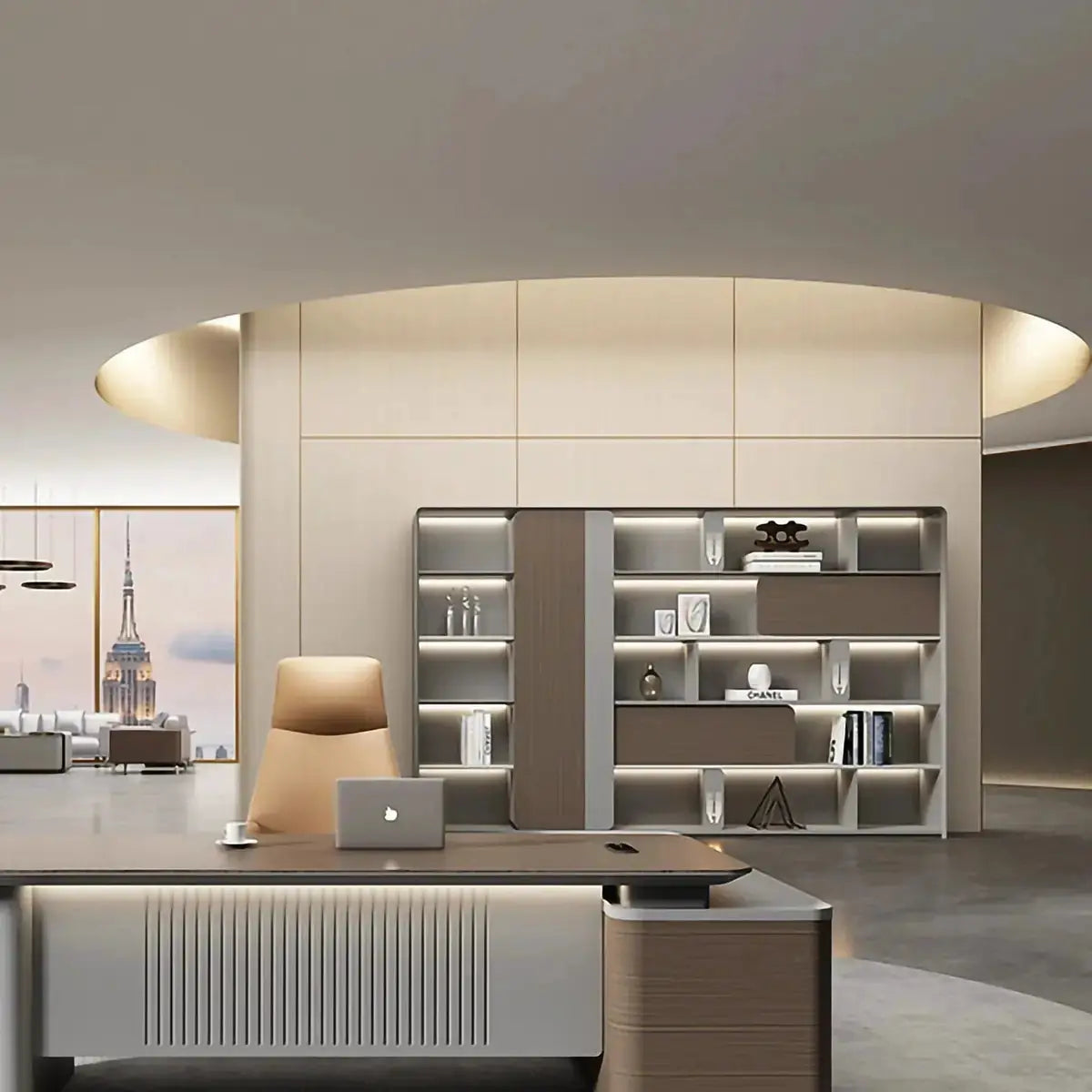 Keswick · Office Shelves w/ Lighting & Storage by Arc Grove