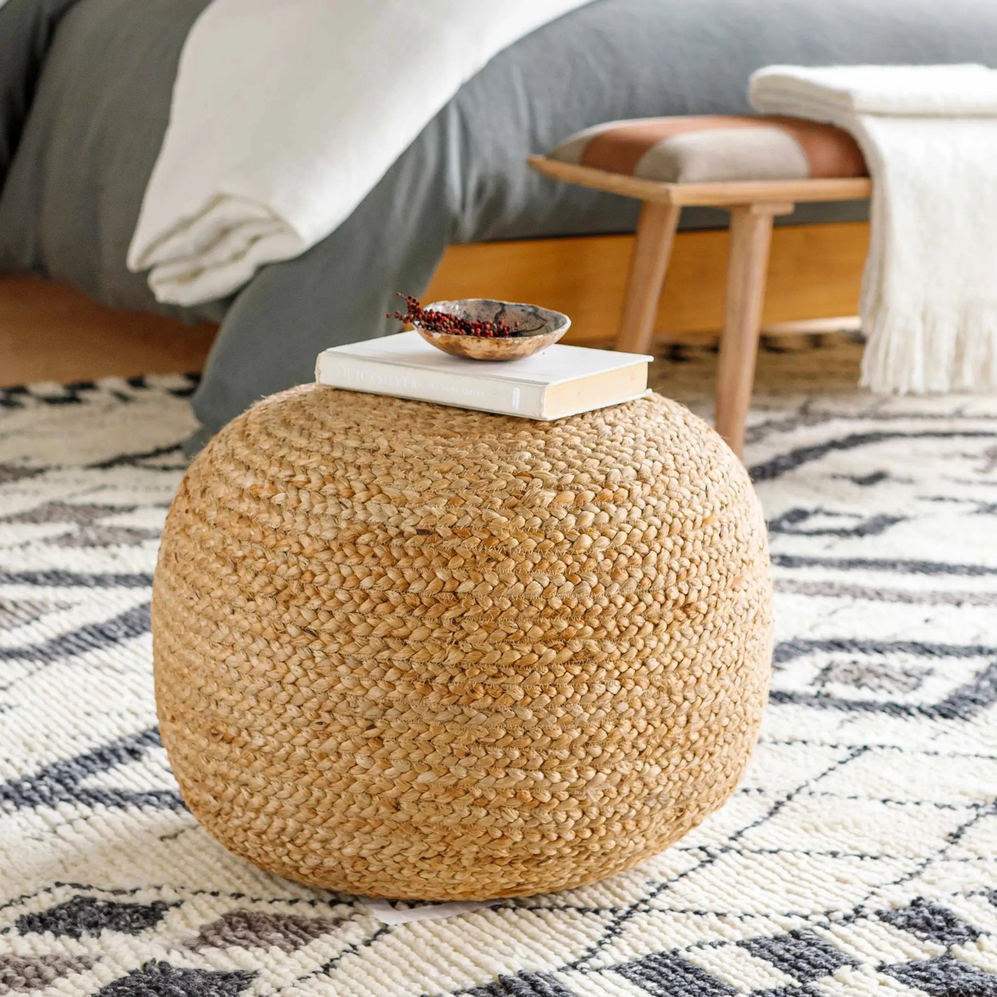 Kaumakani Knitted Jute Round Pouf by Boutique Rugs