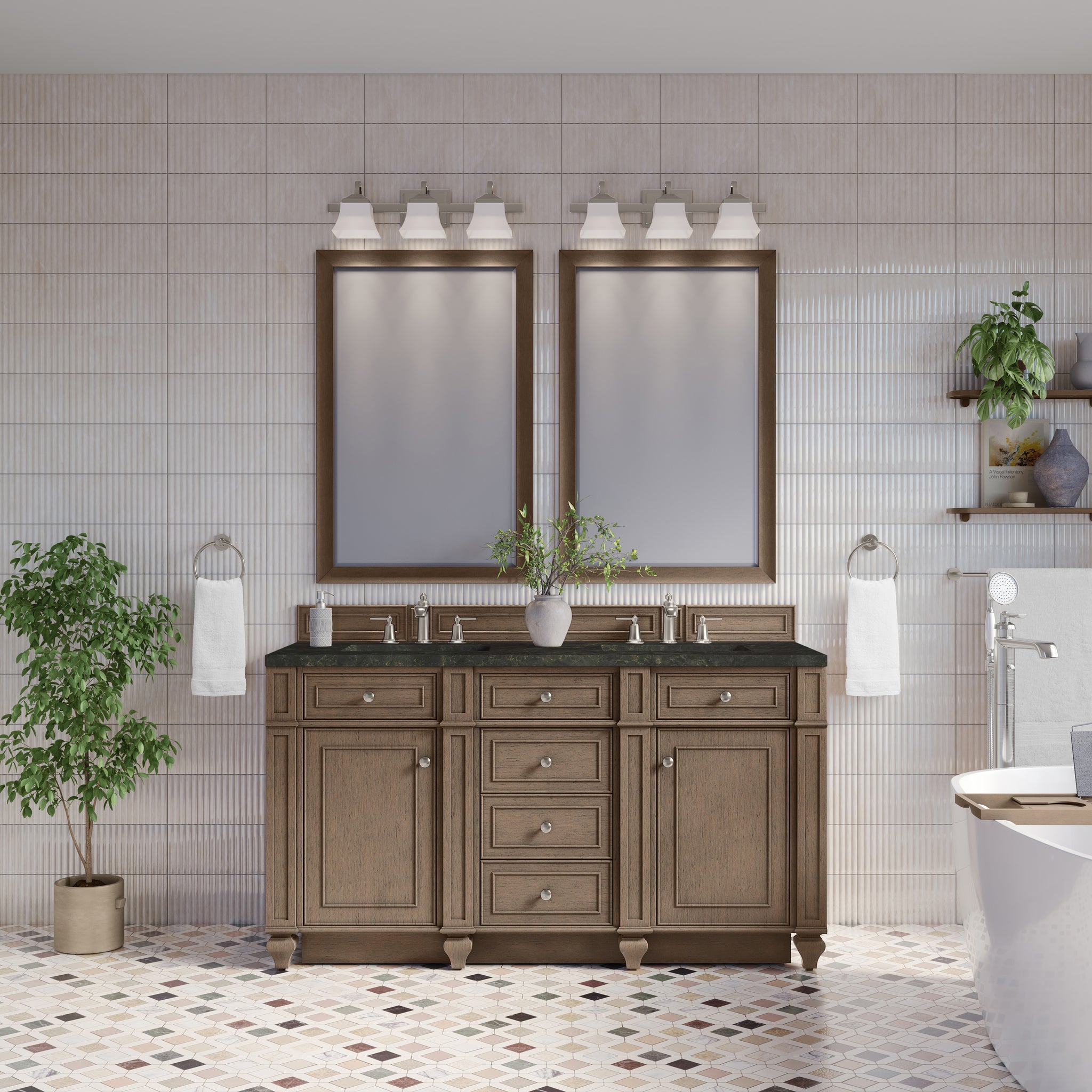 James Martin Bristol 60" Double Bathroom Vanity, Whitewashed Walnut by James Martin