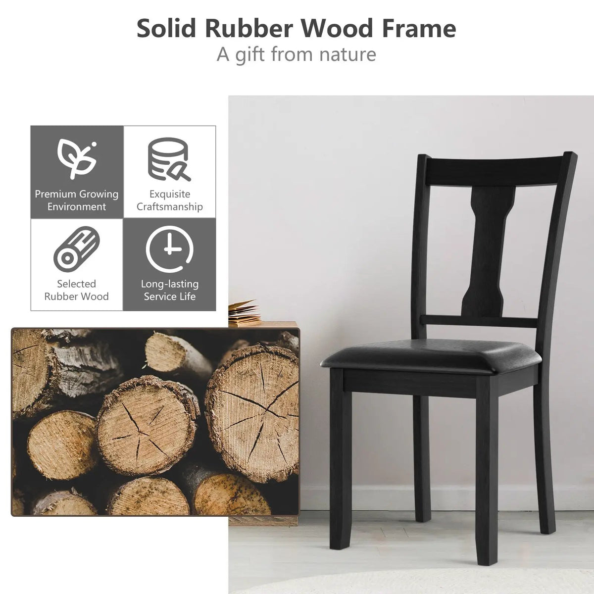 Set of 2 Dining Room Chair with Rubber Wood Frame and Upholstered Padded Seat by DirectDeals