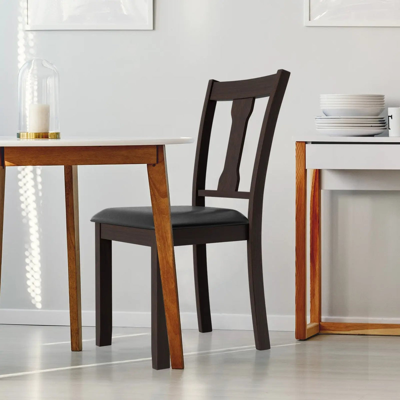 Set of 2 Dining Room Chair with Rubber Wood Frame and Upholstered Padded Seat by DirectDeals