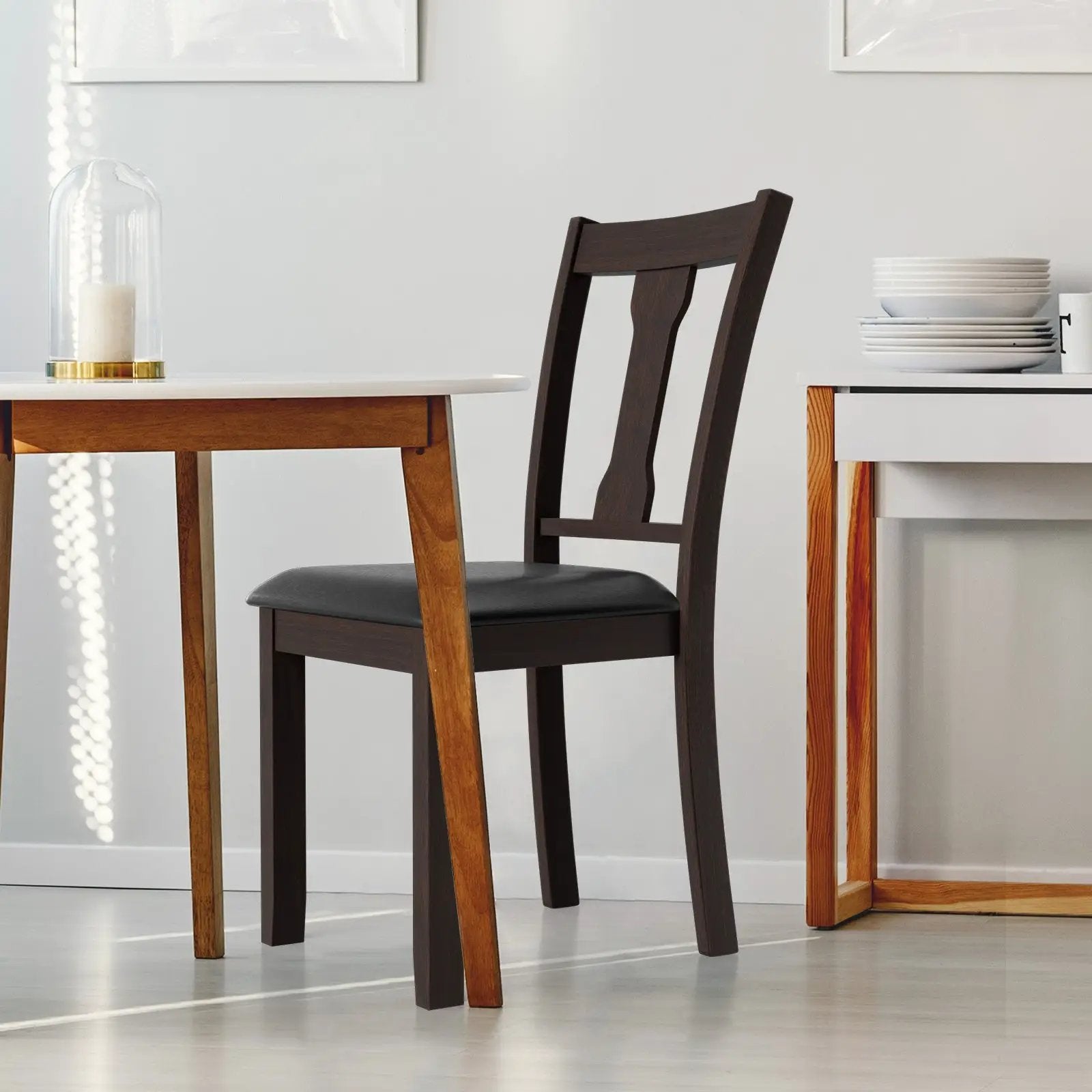Set of 2 Dining Room Chair with Rubber Wood Frame and Upholstered Padded Seat by DirectDeals