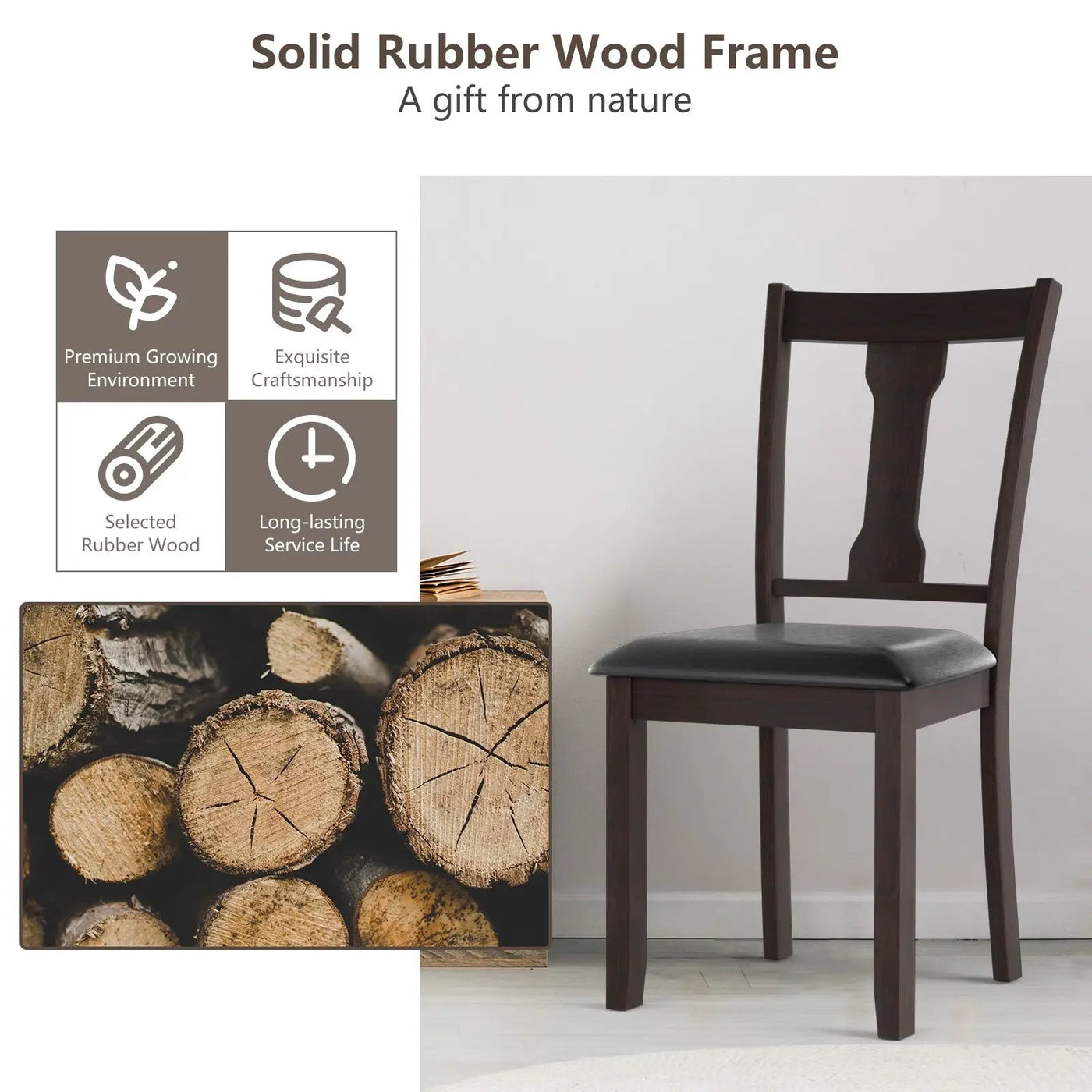 Set of 2 Dining Room Chair with Rubber Wood Frame and Upholstered Padded Seat by DirectDeals
