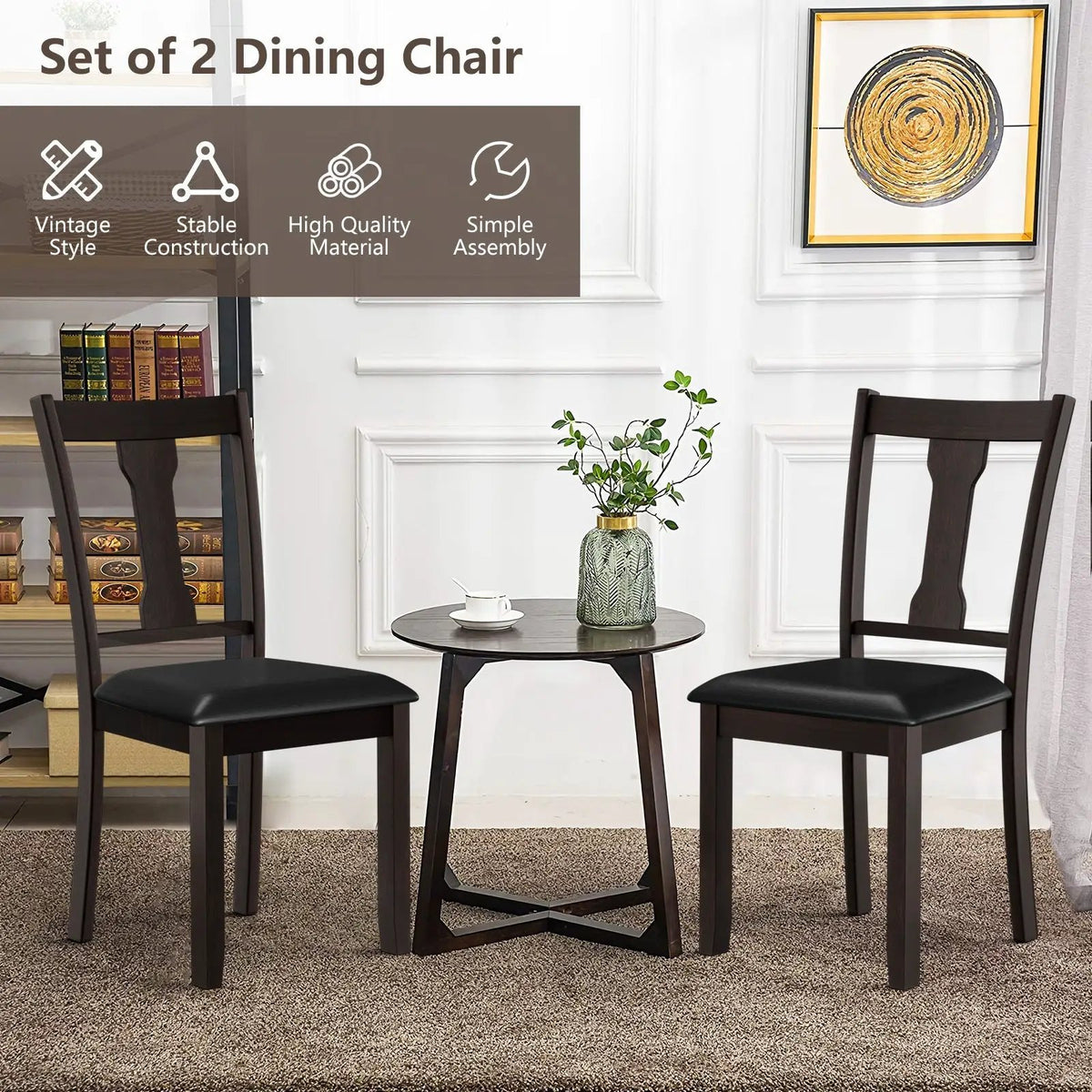 Set of 2 Dining Room Chair with Rubber Wood Frame and Upholstered Padded Seat by DirectDeals