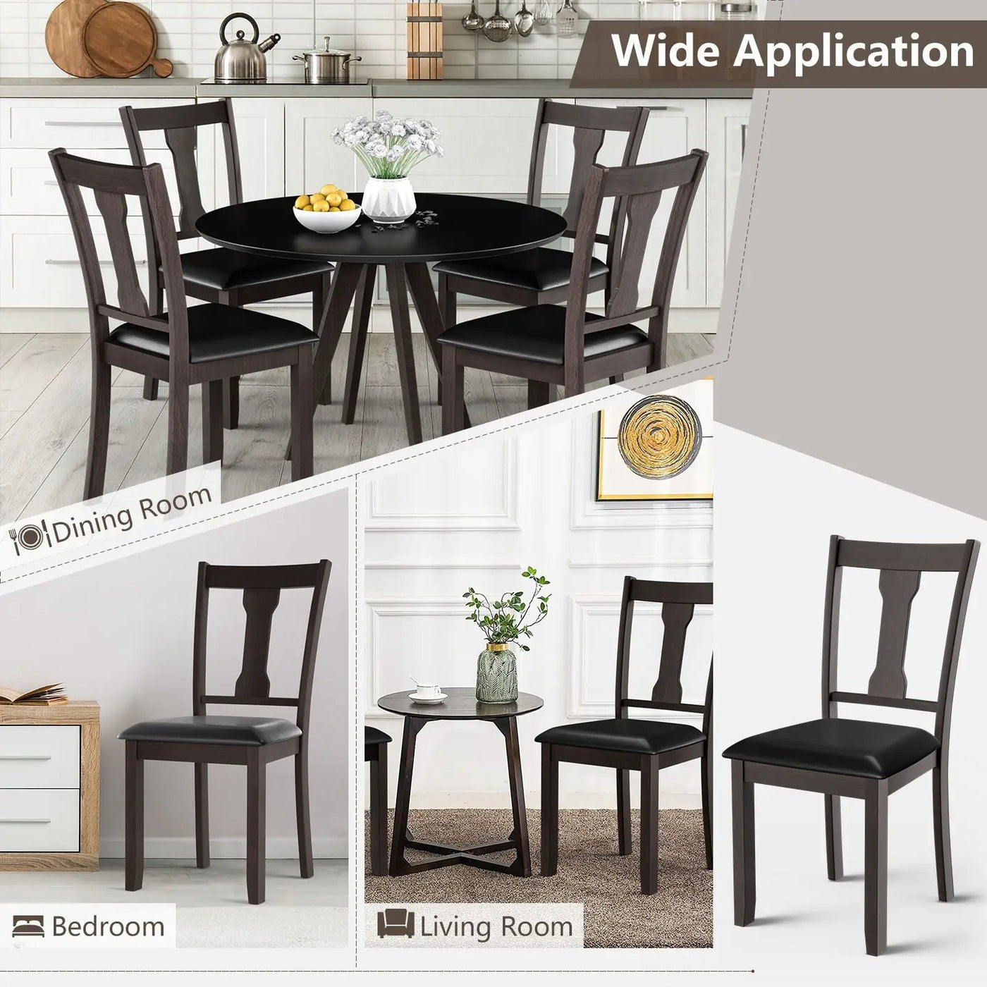 Set of 2 Dining Room Chair with Rubber Wood Frame and Upholstered Padded Seat by DirectDeals