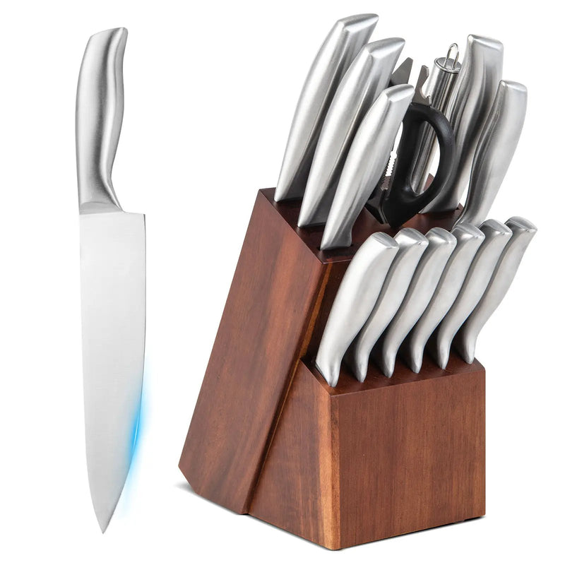 14-Piece Kitchen Knife Set Stainless Steel Knife Block Set with Sharpener by DirectDeals