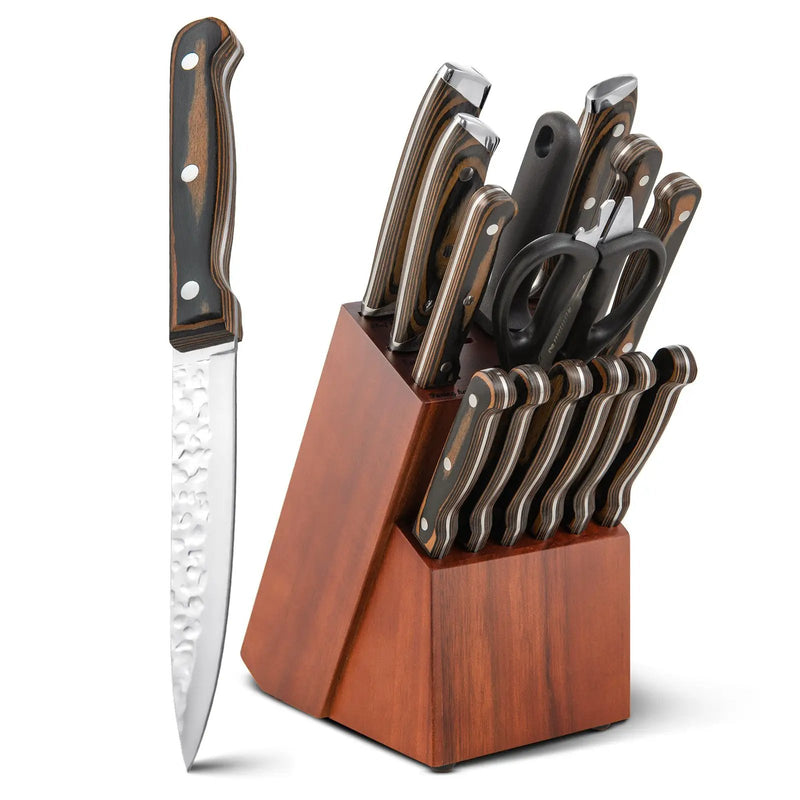 15 Pieces Stainless Steel Knife Block Set with Ergonomic Handle by DirectDeals