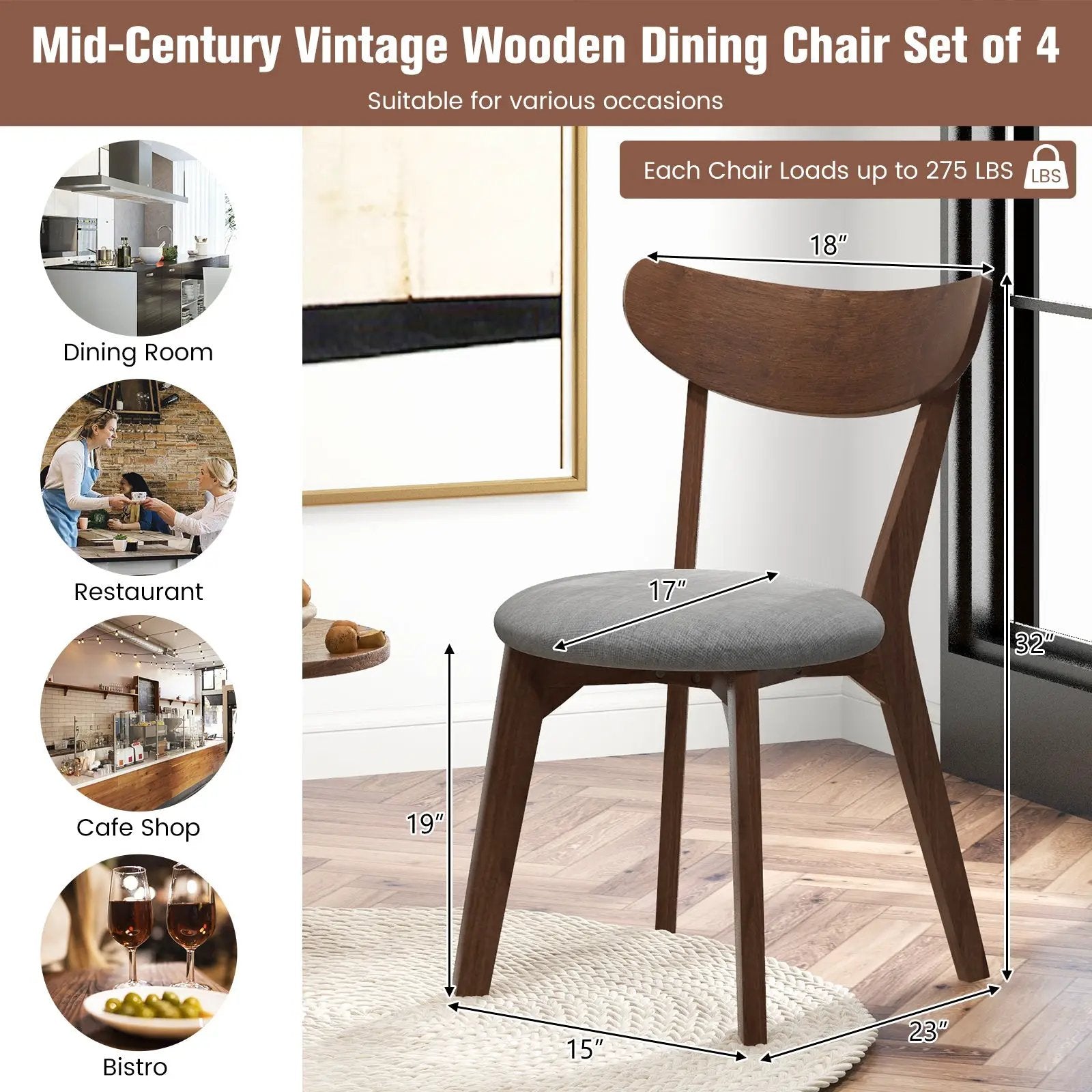 Set of 2 Dining Chairs Upholstered Curved Back Side by DirectDeals