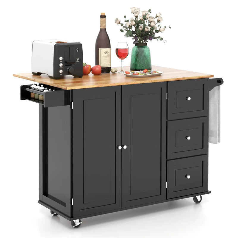 Kitchen Island Trolley Cart Wood with Drop-Leaf Tabletop and Storage Cabinet by DirectDeals